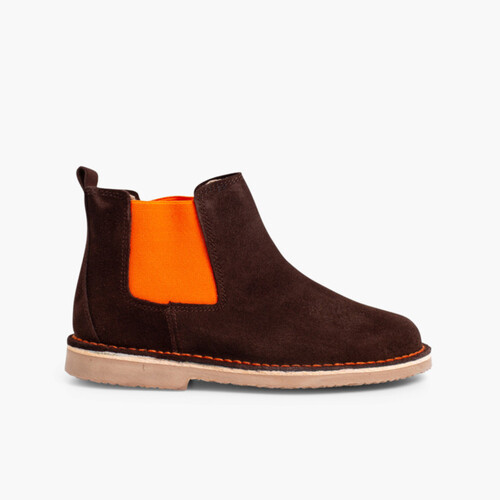Botins de Camurça Crianças & Mulher com Elásticos de Cores Castanho e Laranja