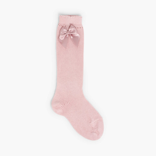 Meias Altas Cóndor Perlé com Laço Rosa Pálido