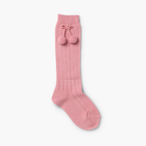 Meias Cóndor Bebé com Pompons Rosa Pálido