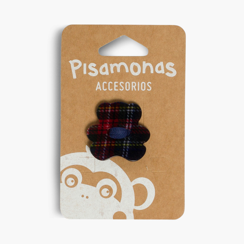 Elástico de cabelo com aplique urso estampado escocês Azul Marinho