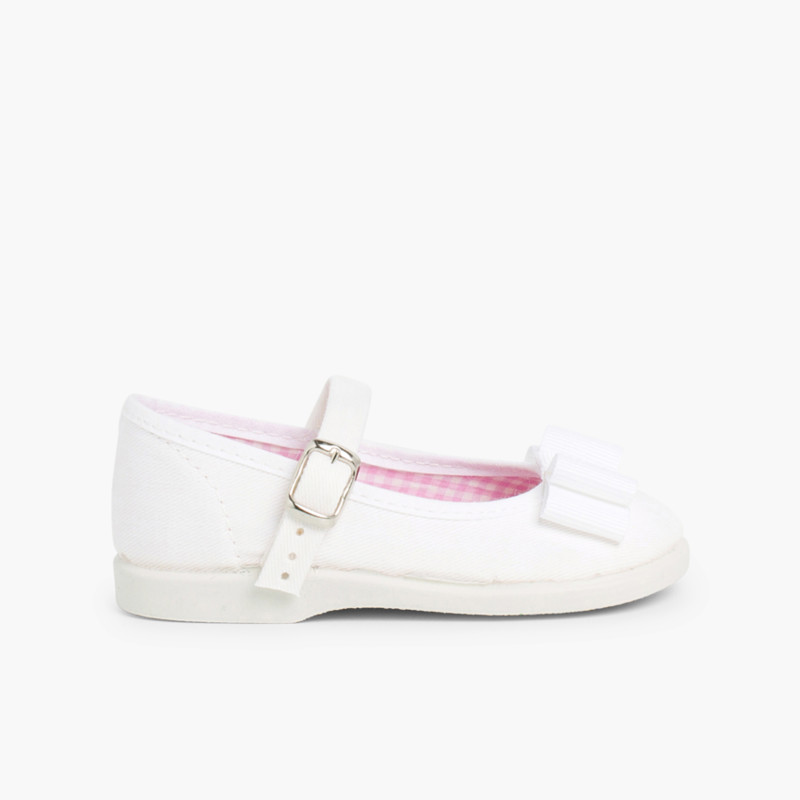 Sapatos Merceditas Lona Laço Duplo Branco