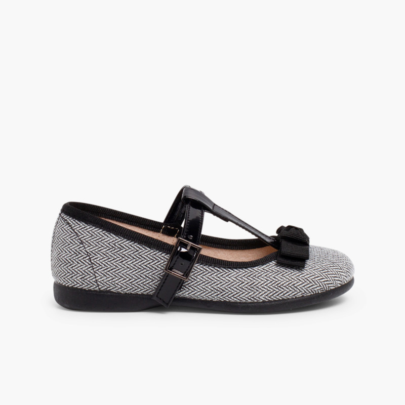 Sapatos Merceditas Espiga com Laço Preto