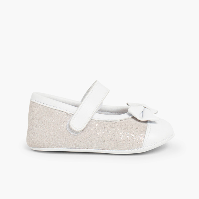 Sapatos Mercedita Bebé Napa e Camurça Brilhos Prata