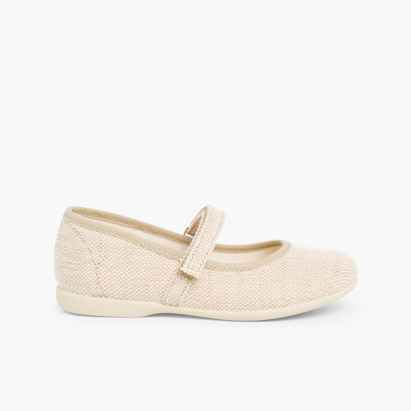Sapatos Merceditas Linho com tiras aderentes   Fino Areia