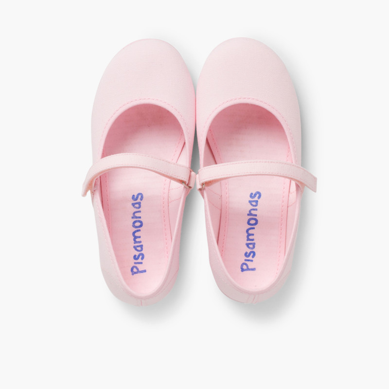 Sapatos Merceditas Tela com Tira Aderente Fina Rosa