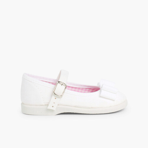Sapatos Merceditas Lona Laço Duplo Branco
