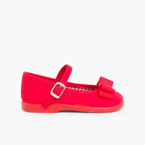 Sapatos Merceditas Lona Laço Duplo Vermelho