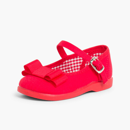 Sapatos Merceditas Lona Laço Duplo Vermelho