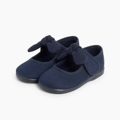 Sapatos Merceditas Lona tiras aderentes   Laço Liso Azul Marinho