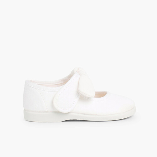 Sapatos Merceditas Lona tiras aderentes   Laço Liso Branco