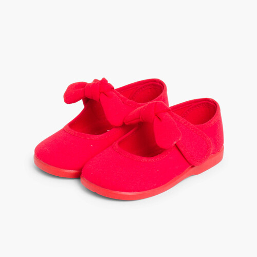 Sapatos Merceditas Lona tiras aderentes   Laço Liso Vermelho