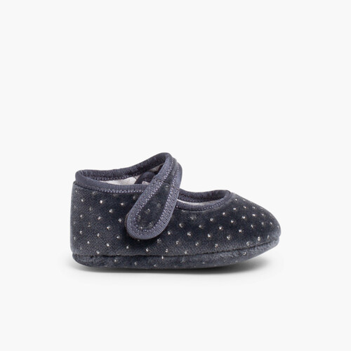 Sapatos Merceditas Bebé Veludo Brilhantes Cinzento