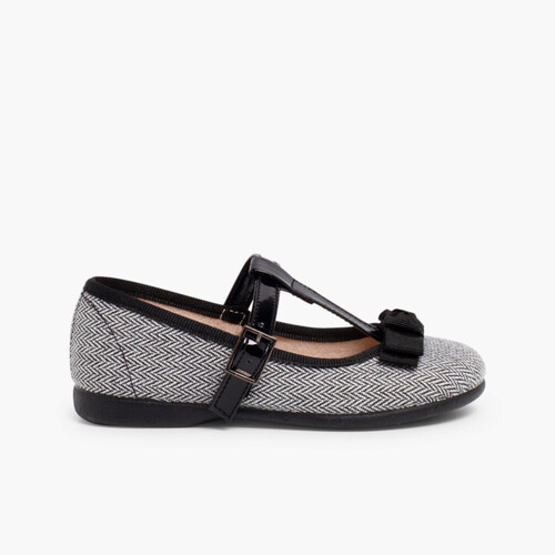Sapatos Merceditas Espiga com Laço Preto