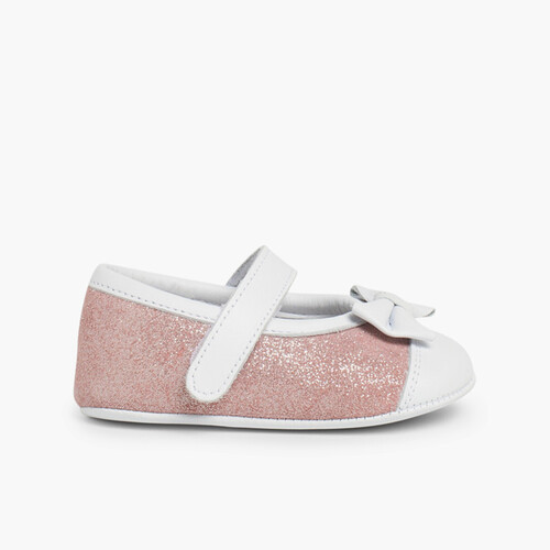 Sapatos Mercedita Bebé Napa e Camurça Brilhos Rosa