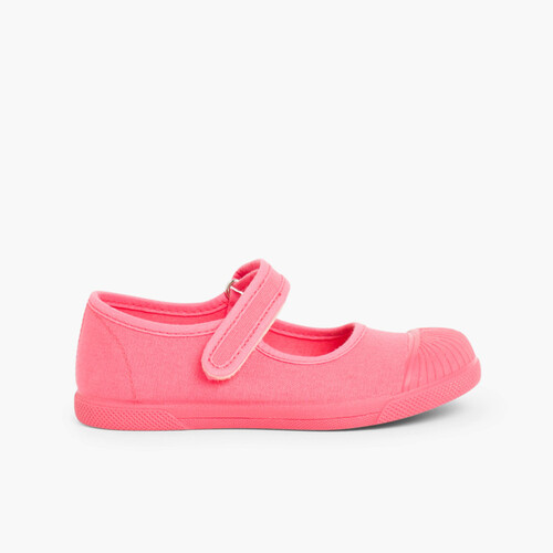 Sapatos Merceditas Lona tiras aderentes   Biqueira Borracha Coral