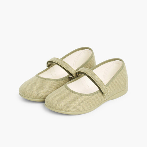 Sapatos Merceditas Linho com tiras aderentes   Fino Caqui