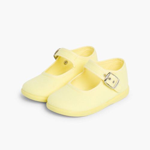 Sapatos Merceditas Tecido com Fivela Amarelo Limão