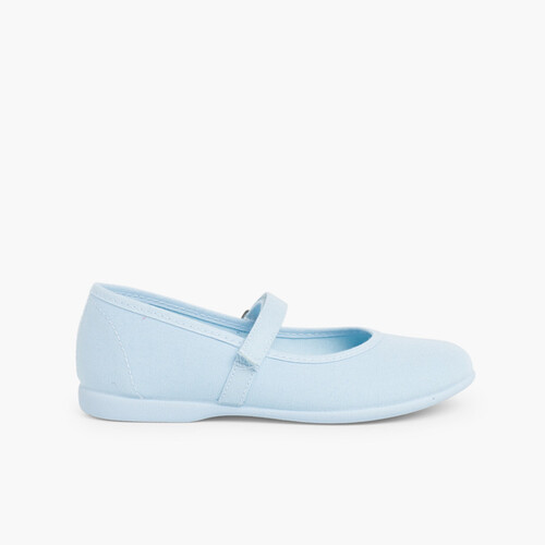 Sapatos Merceditas Tela com Tira Aderente Fina Céu azul