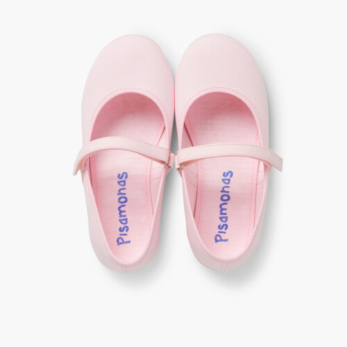 Sapatos Merceditas Tela com Tira Aderente Fina Rosa