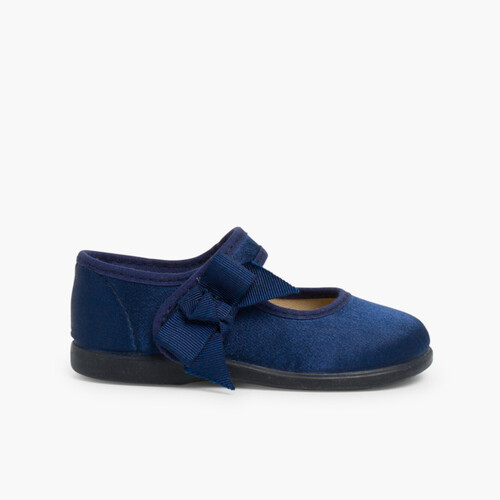 Sapatos Merceditas Menina de Cetim com tiras aderentes   Azul Marinho