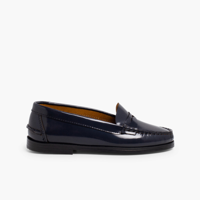 Mocassins Menina Colégio Pele Azul Marinho