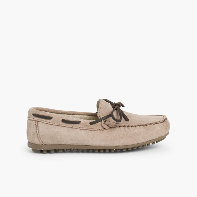 Mocassins Menino Camurça Atacador Quadrado Taupe
