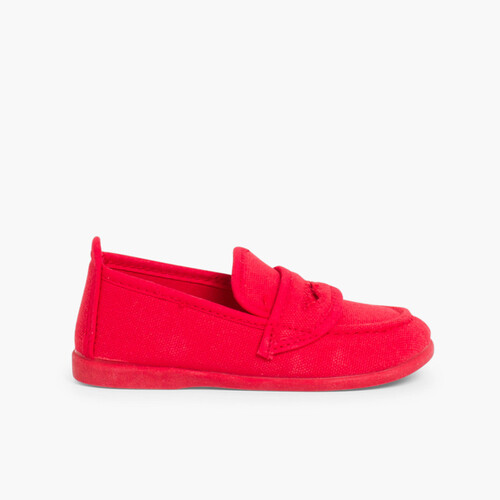 Mocassins Tecido Liso Vermelho