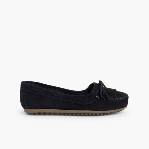 Mocassins Camurça Franjas Menina e Mulher Azul Marinho