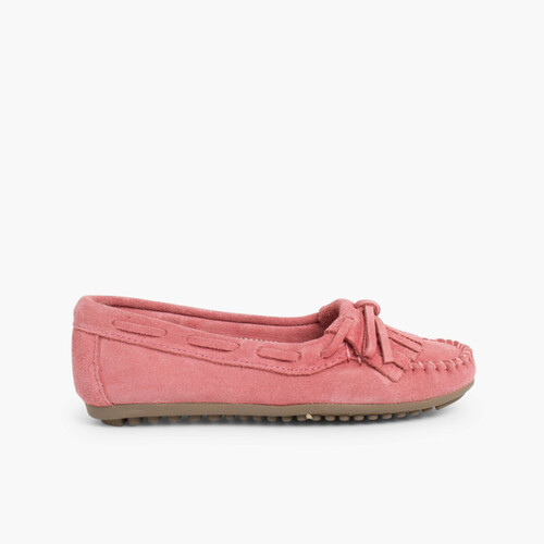 Mocassins Camurça Franjas Menina e Mulher Rosa