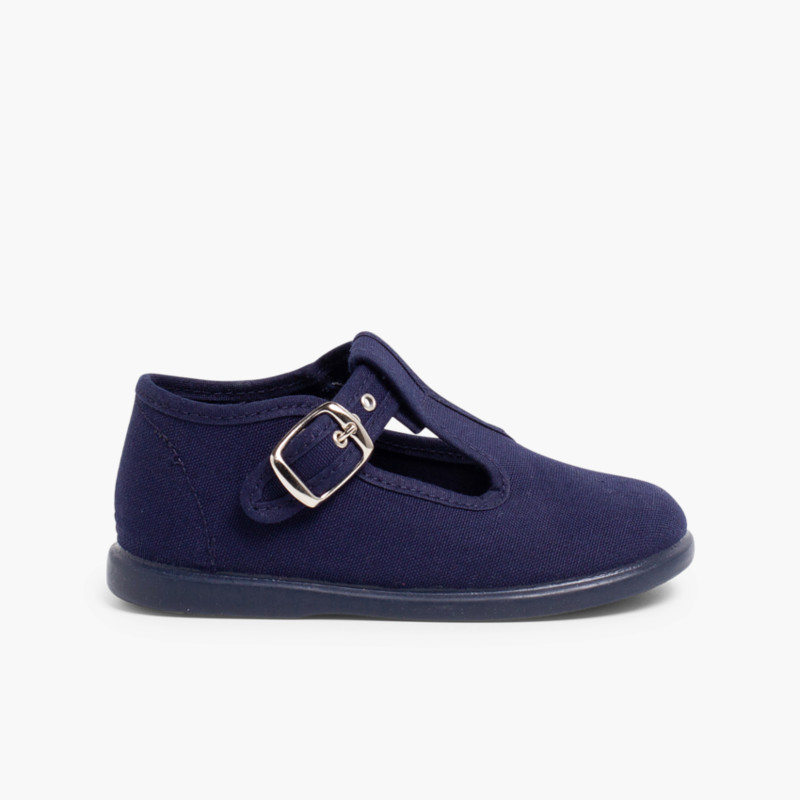 Sapato Pepito Tela com Fivela Azul Marinho