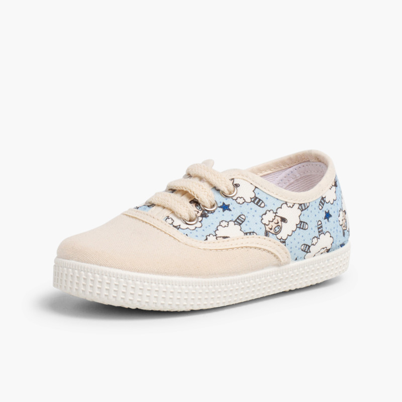 Ténis Atacadores Lona Estampada Animais Céu azul