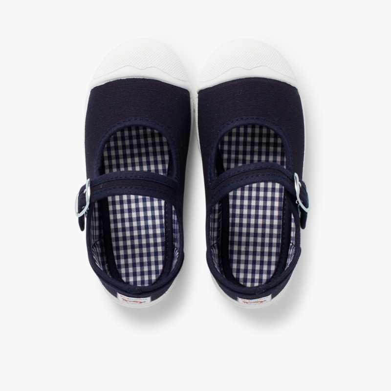 Ténis Lona Menina com Fivela e Biqueira de Borracha Azul Marinho