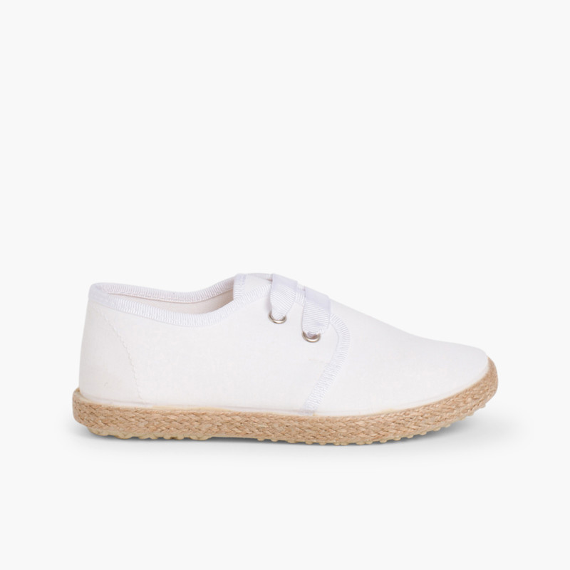 Sapatos Blucher Sola Alpargata efeito Raso Branco
