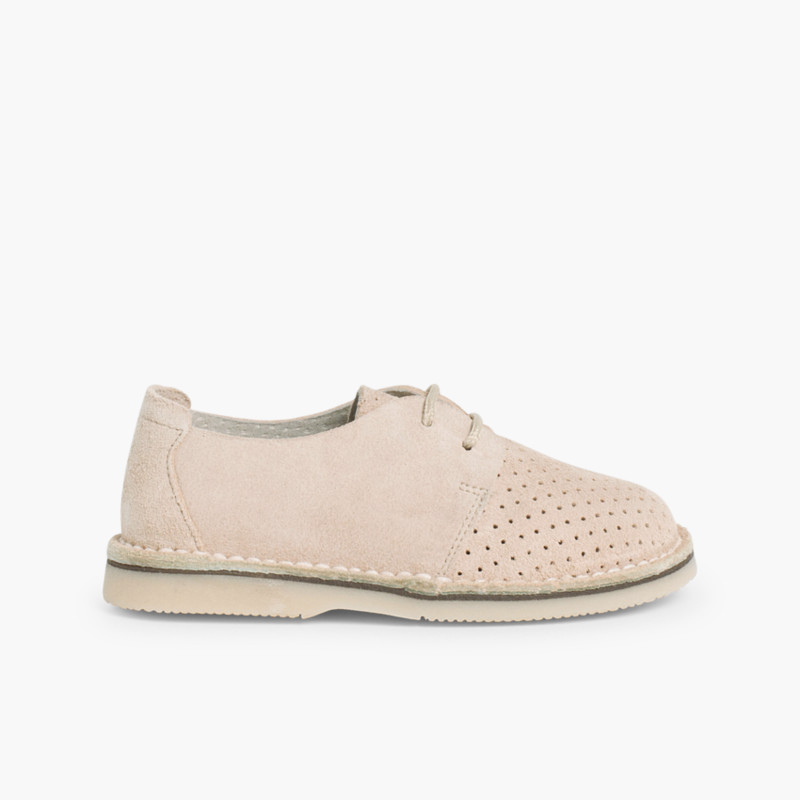 Sapatos Blucher Camurça com Picotado Bege