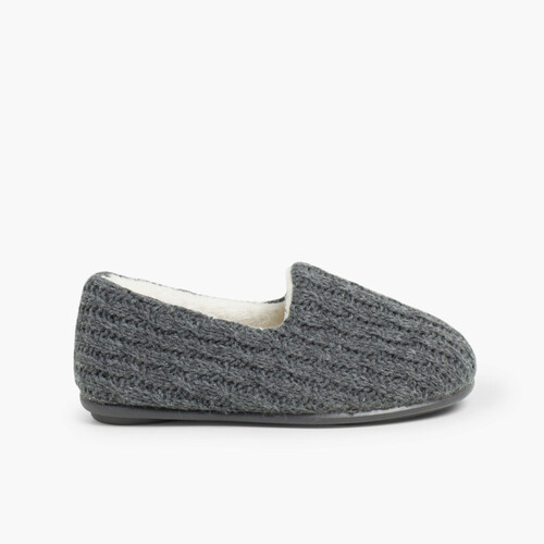 Pantufas Lã Oito Cinzento