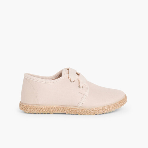 Sapatos Blucher Sola Alpargata efeito Raso Bege