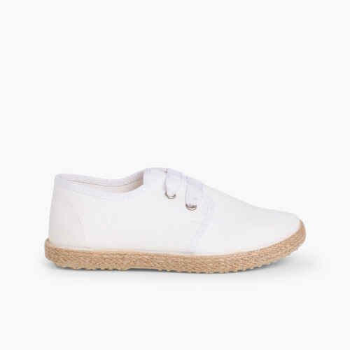 Sapatos Blucher Sola Alpargata efeito Raso Branco