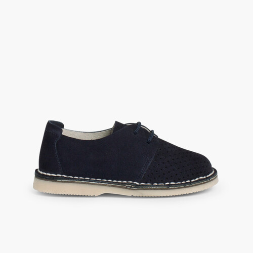 Sapatos Blucher Camurça com Picotado Azul Marinho