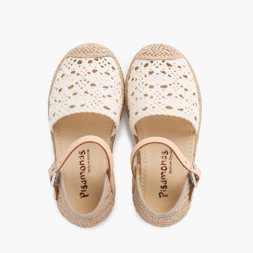 Sandália Alpargata Macramé Menina com Fivela Cru