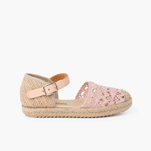 Sandália Alpargata Macramé Menina com Fivela Rosa