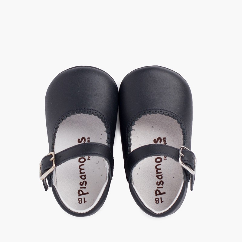 Sapato Mercedita Pele Bebé com Fivela Azul Marinho