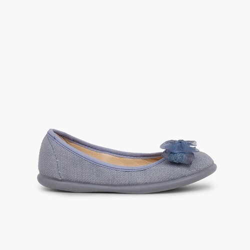 Sabrinas de Linho com Laço Largo de Tule Azul