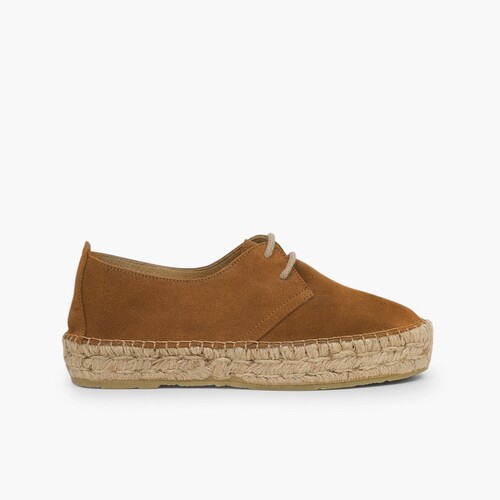 Bluchers Menina e Mulher Plataforma Juta Camelo