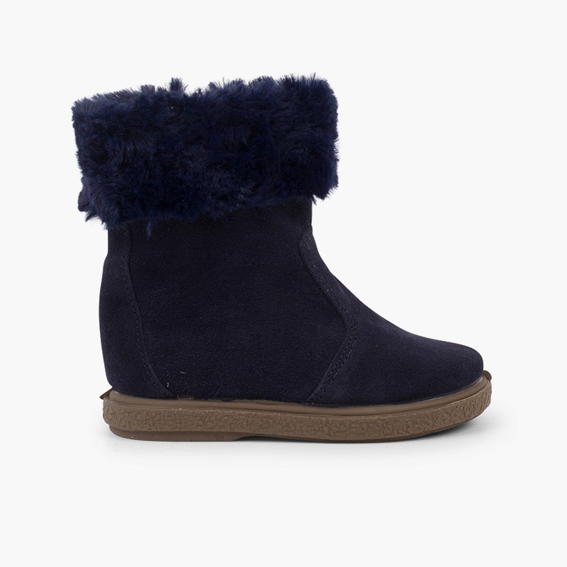Botas Pelo Meio Cano com Fecho-éclair Azul Marinho