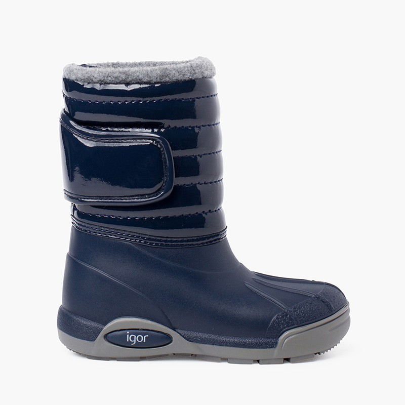 Botas de Neve Verniz Forro Pelo Fecho Ajustável Azul Marinho
