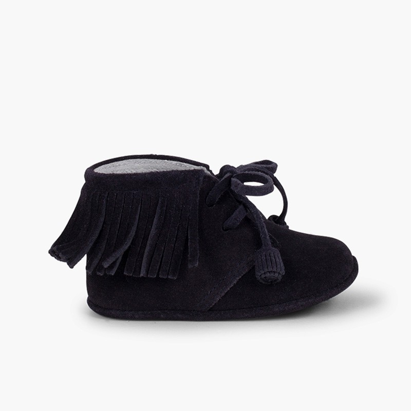 Botas Bebé Franjas com Atacadores Azul Marinho