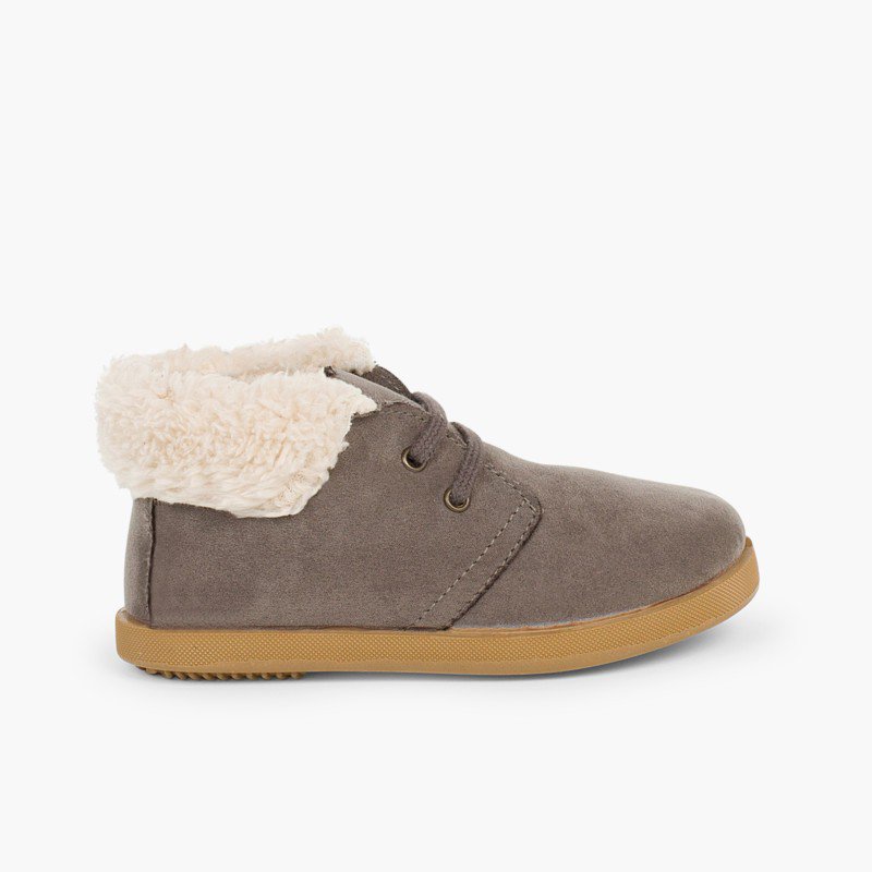 Botas Criança Rebordo Tipo Pelo Cinzento