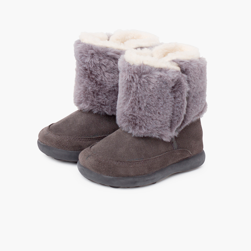 Bota pelo suave duplo fecho aderente Cinzento