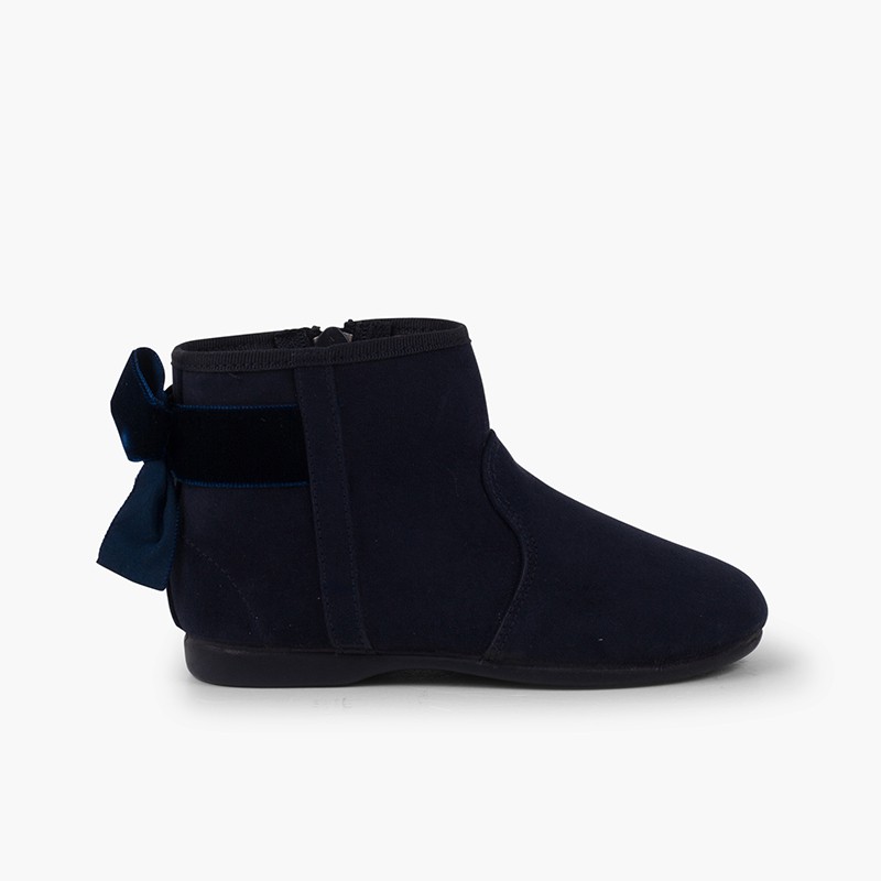Botins com laço veludo e fecho-éclair Azul Marinho