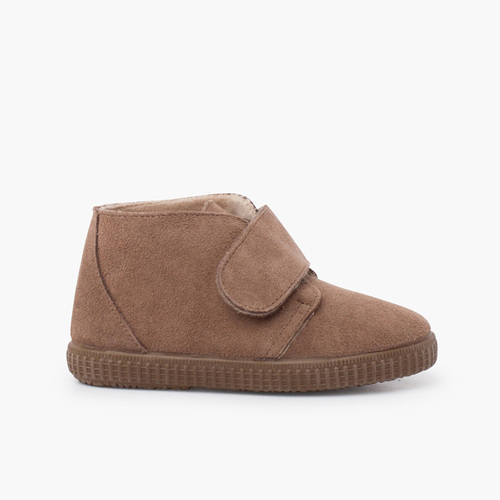 Botins tira larga aderente pelinho Taupe